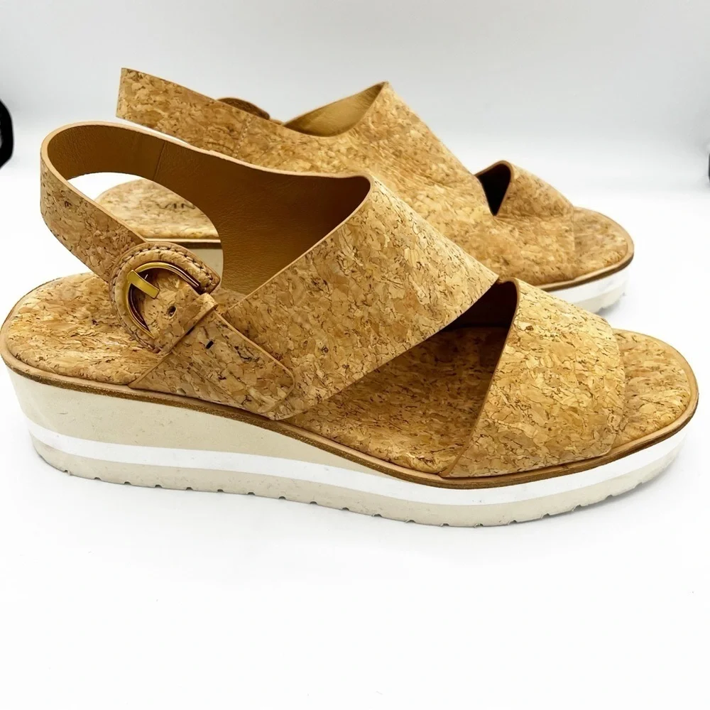Vince Shelby Cork Wedge Heel Strap Sandals Tan 8.5